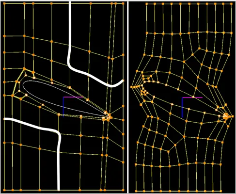 Turbine blade meshing: Staggering achieved by block splitting.