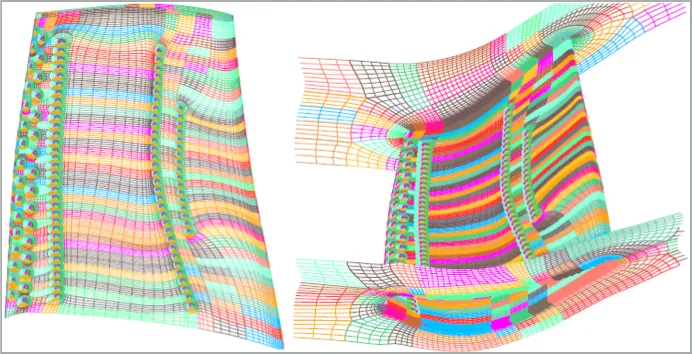 Structured multi-block grid for turbine blades with cooling holes