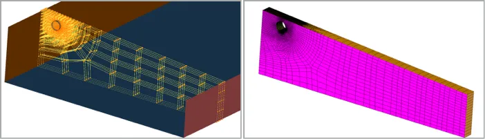 Topology for a section of the ventilation pipe and the room. b. Grid for the sectional slab