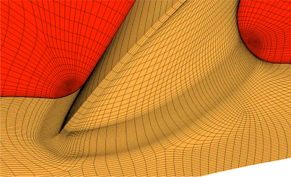 Mesh around the fillet region for a ship propeller blade