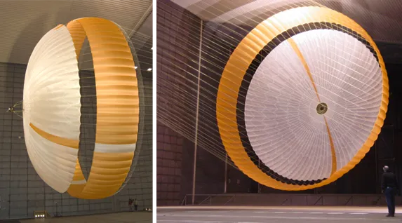 Disk-Gap-Band supersonic parachutes under testing in NASA Ames Research Center, Moffett Field, California