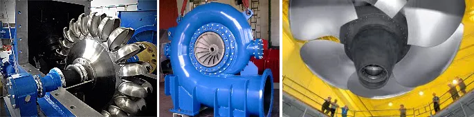 Turbine types - pelton turbine, Francis turbine, Kaplan turbine