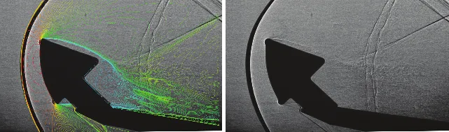 Apollo reentry capsule. CFD and wind tunnel shadowgraphy images.