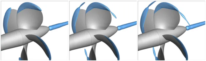 Cavity extents for three different grids visualised using isosurfaces of the vapour volume fraction