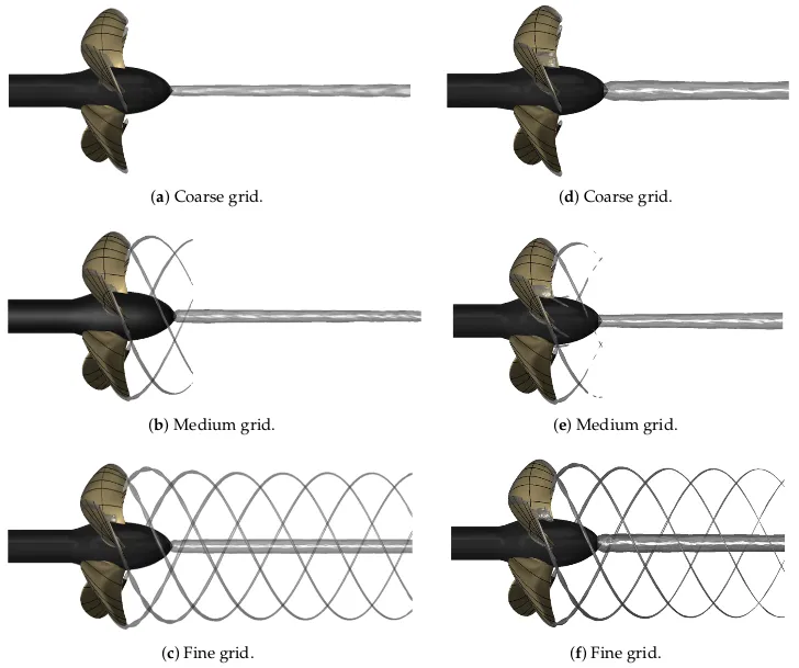 Comparison of cavitation patterns for the PPTC propeller with different grid densities