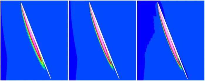 Propeller - contour of vapour volume fraction near blade tip