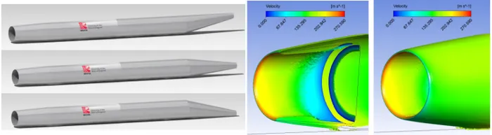 Hyperloop: a. Pods with 3 different nozzle positions - upper, central, lower. b. Vortex core plot showing velocity profile and vortex formation around the nacelle tip.