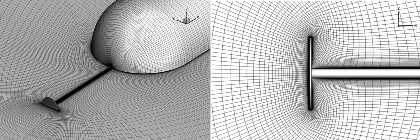 Hypersonic flights, CFD mesh: Structured grid for a disk spike-tipped hemispherical nose body