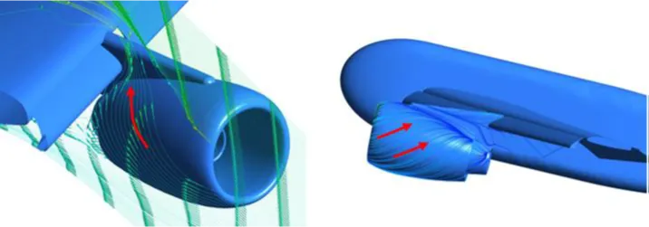 Aircraft engine nacelle up wash flow