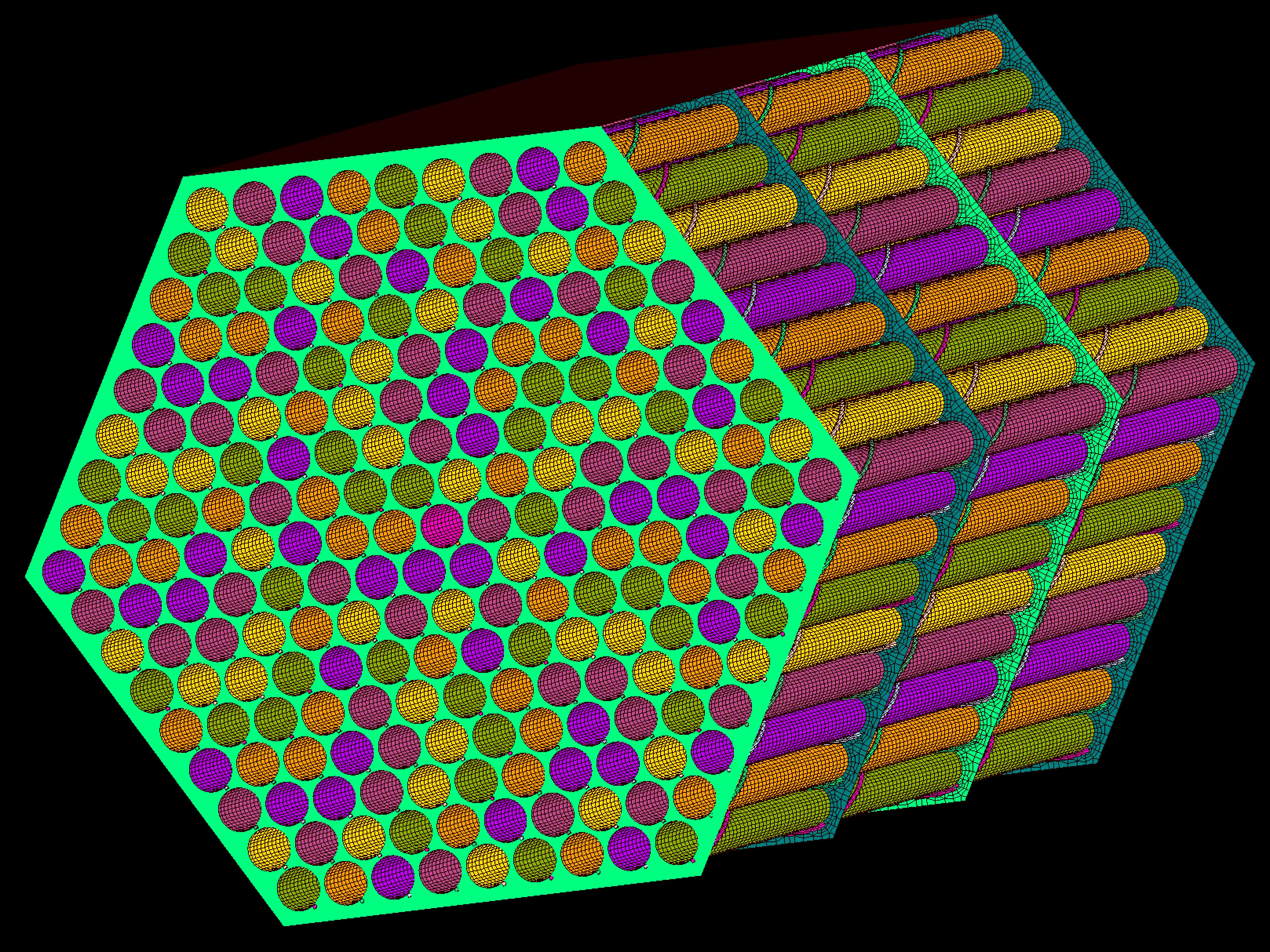 Structured multiblock grid for a complete 217 wire-wrapped nuclear fuel rods bundle.
