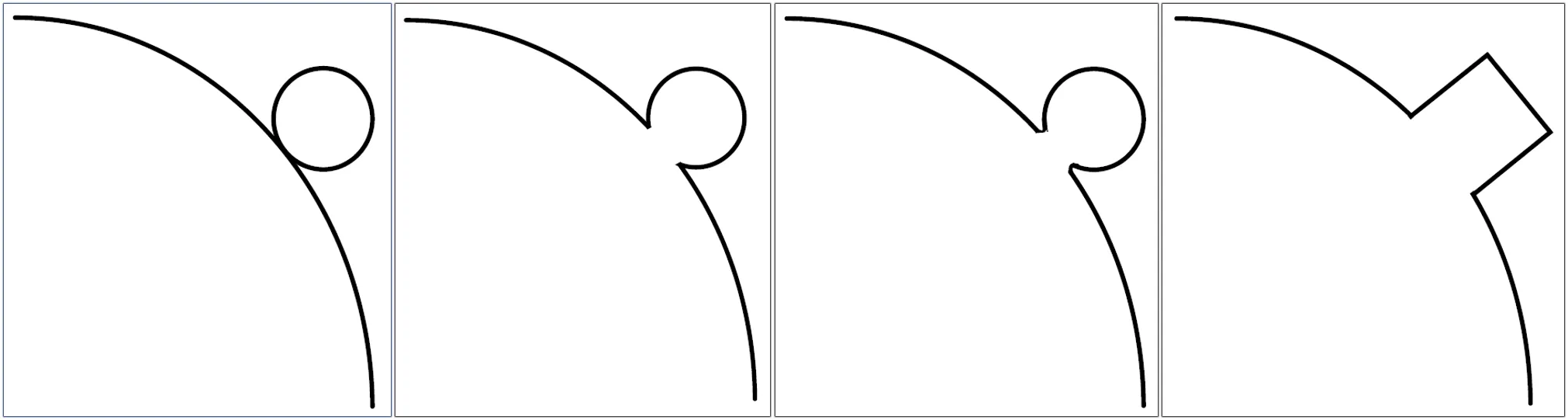 Nuclear fuel rods: Point contact. b. Displaced wire. c. Open wires with blended contact zone. d. Square wire.