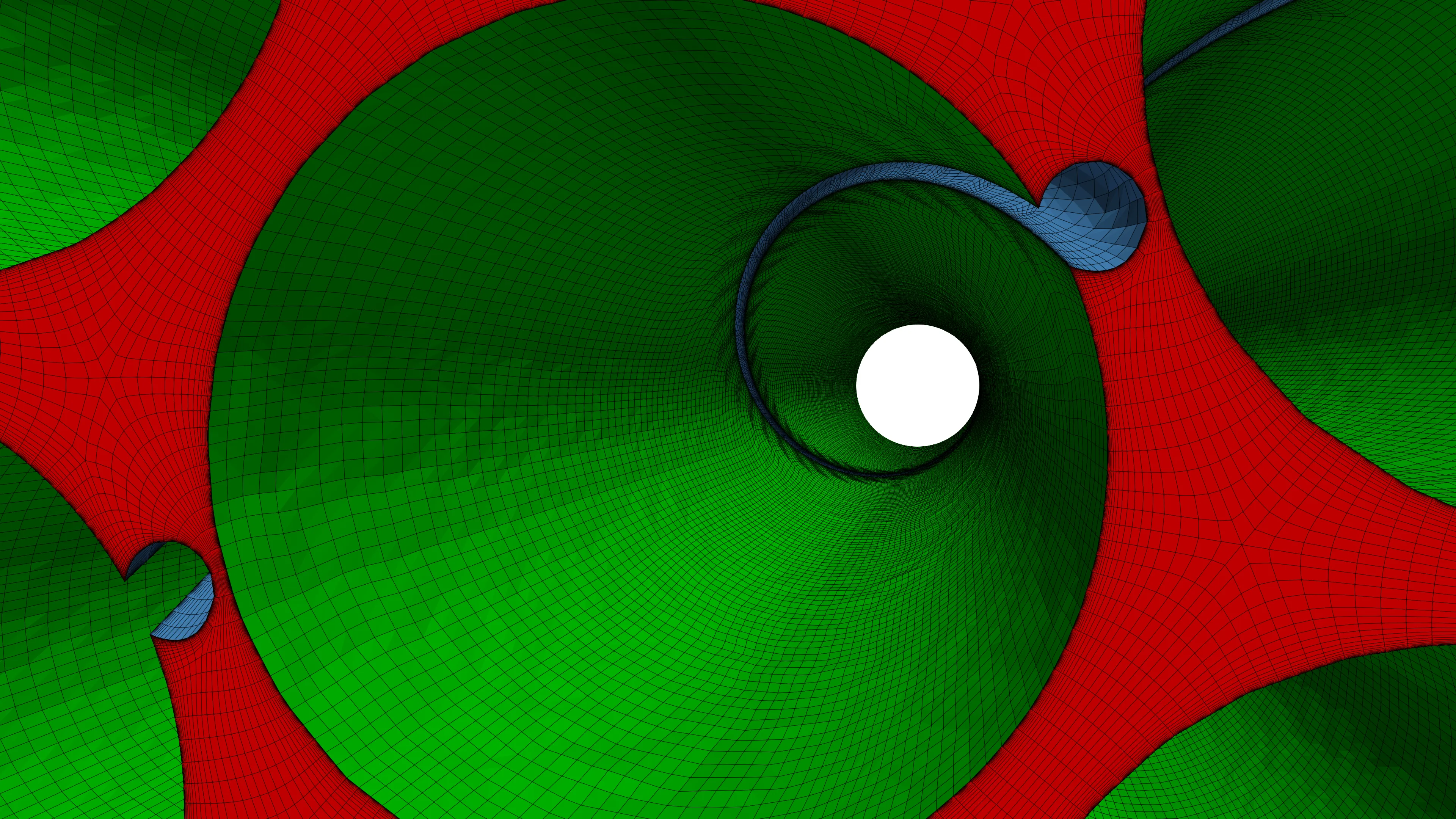 Fine mesh in the sub-channels between the nuclear fuel rods.