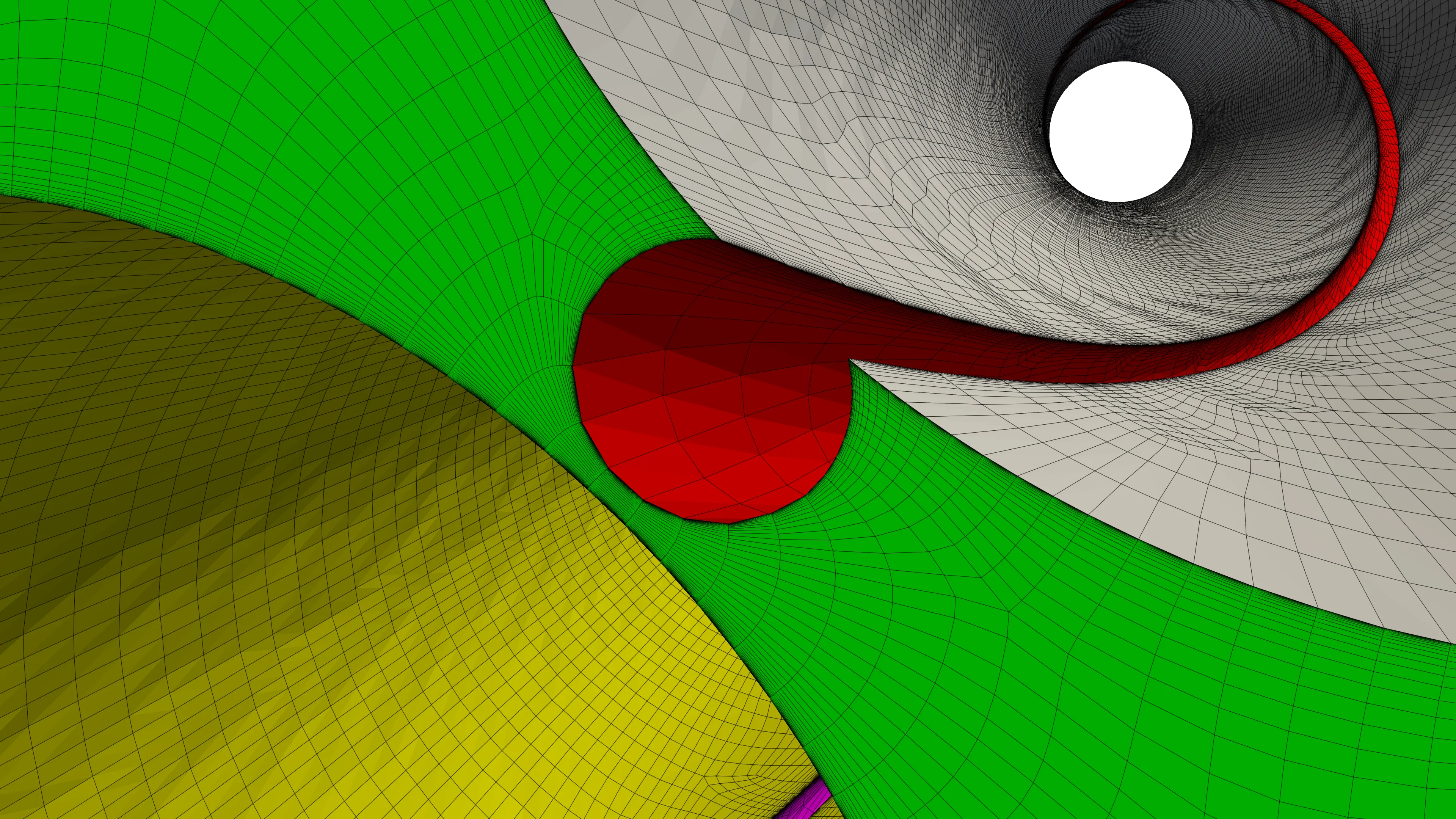 High-resolution boundary layer clustering around the wrapped wire and nuclear fuel rods.