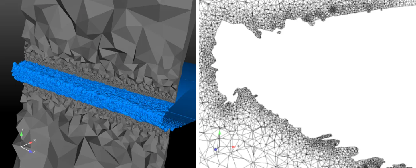 Meshes for aircraft icing simulation: Inviscid unstructured mesh using tetrahedral elements to discretize the complex 3D iced wing.