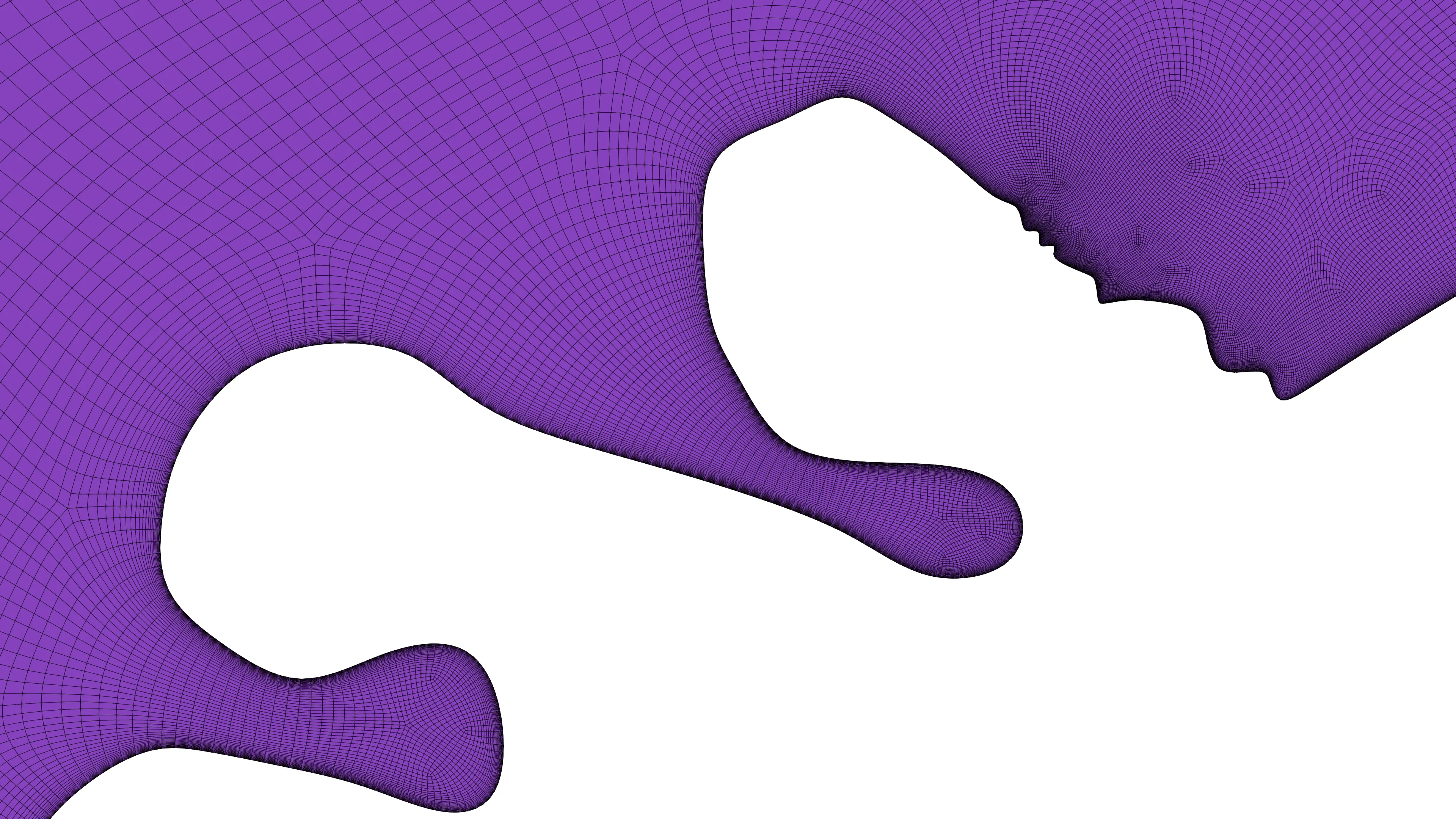 Hexahedral meshing of the narrow crevices and concave regions of the aircraft icing surface using GridPro.