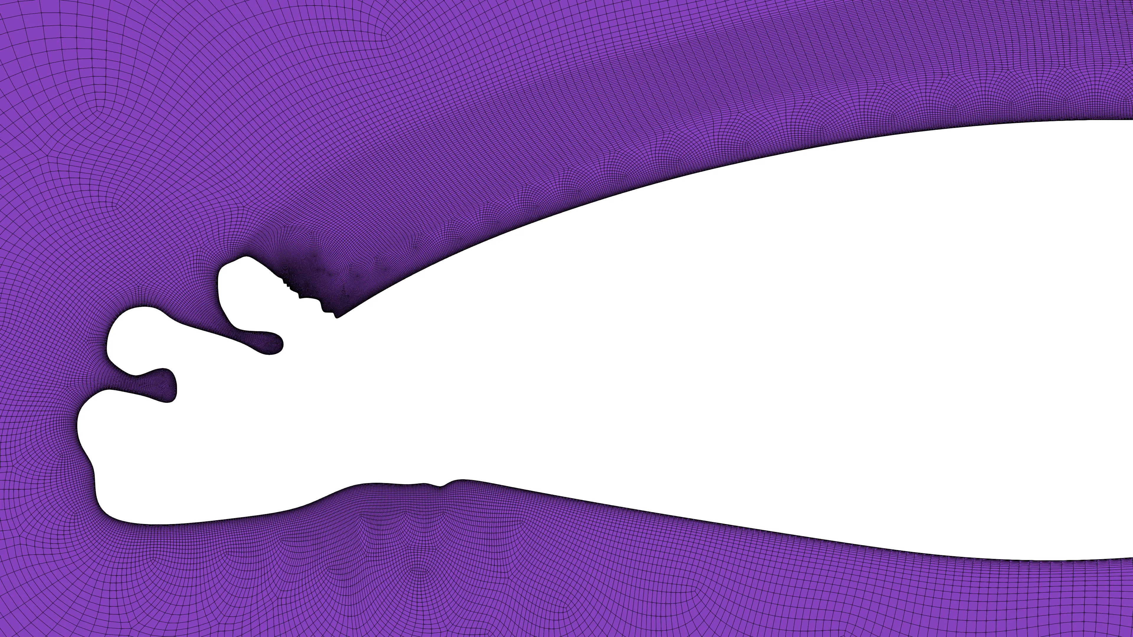 Finely refined flow aligned hexahedral grid to capture the ice horn wake using GridPro.