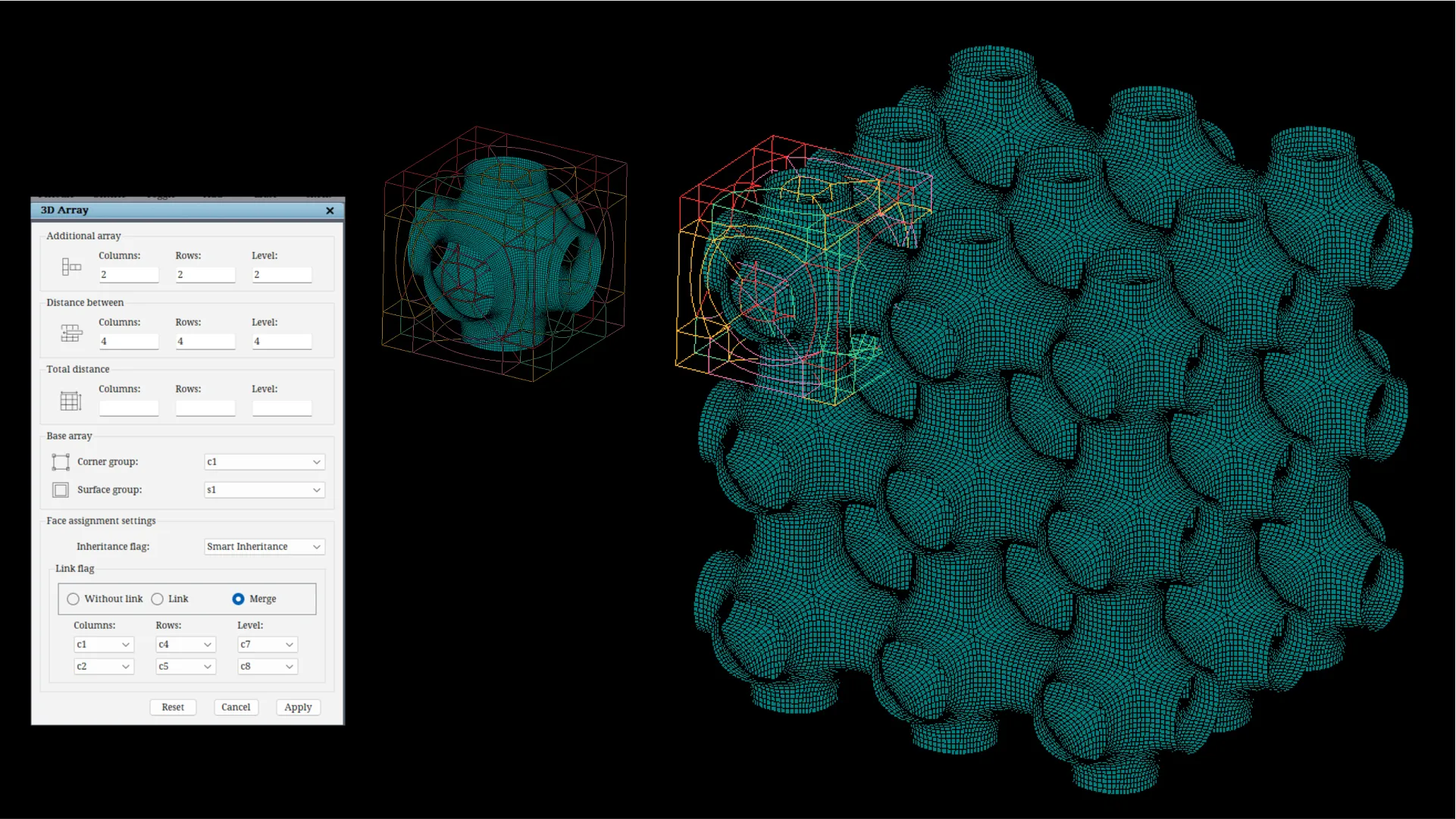 Using 3D Array Tool, a topology can be copied in multiple directions.