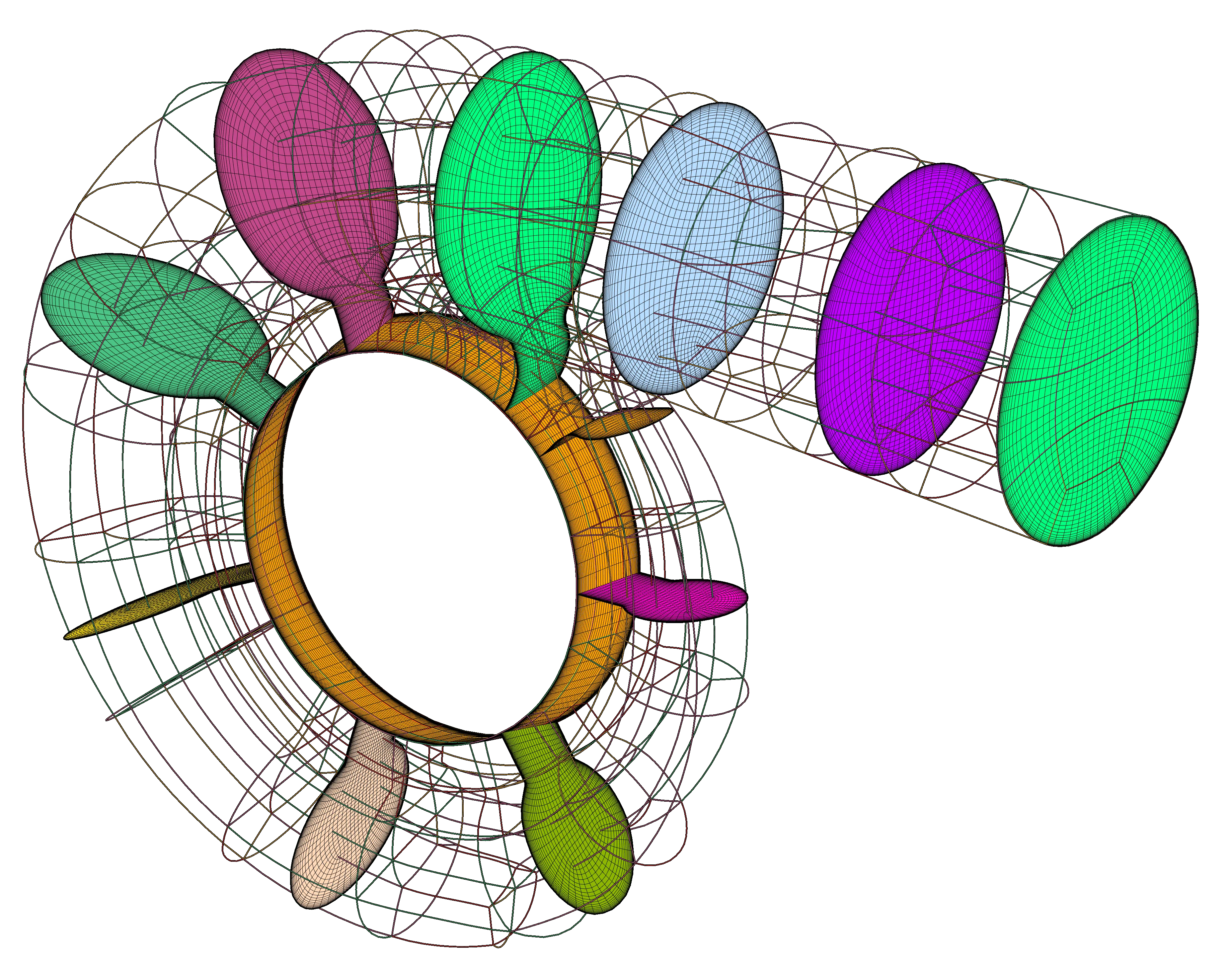 Multiple slices along the volute contour. The automation ensures wall orthogonality and high mesh quality throughout the domain.