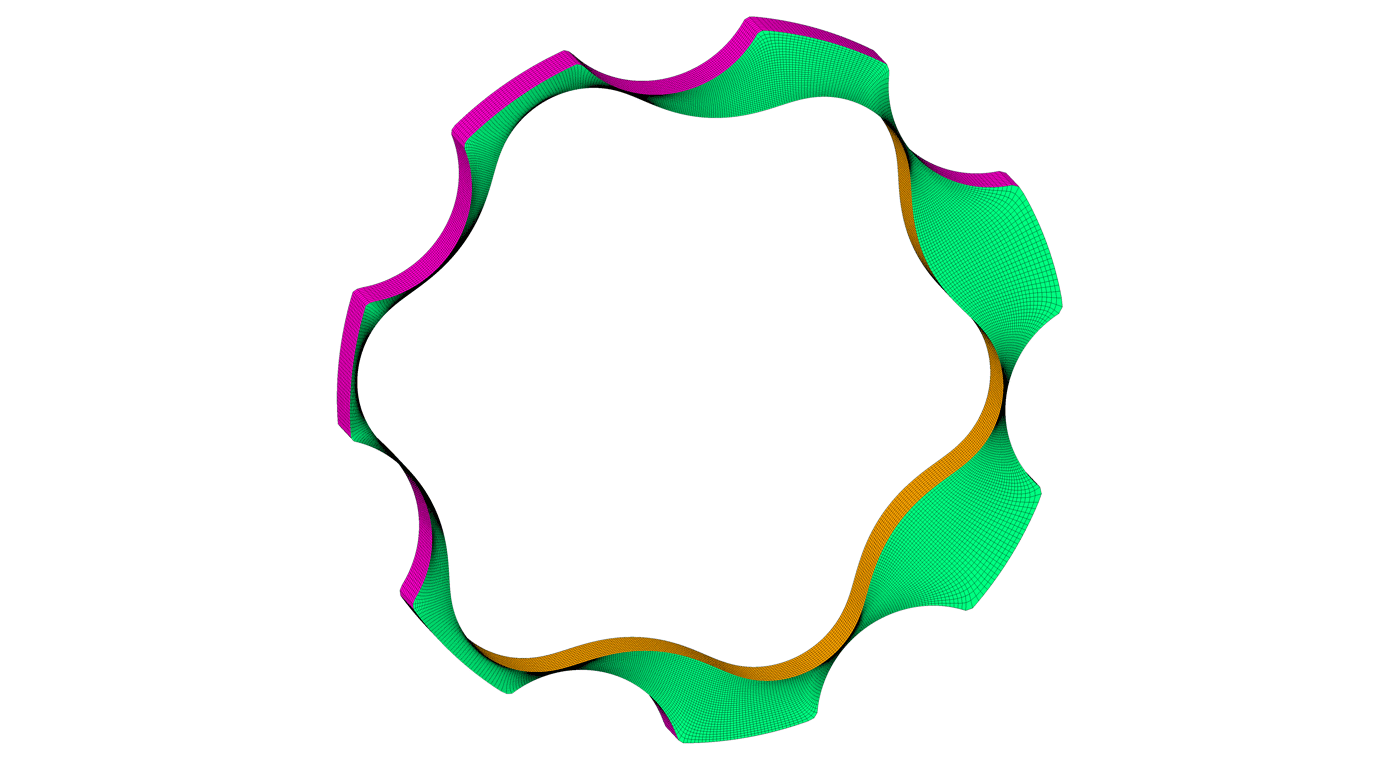 Animation showing automated hexahedral mesh generation around a gerotor pump using GridPro