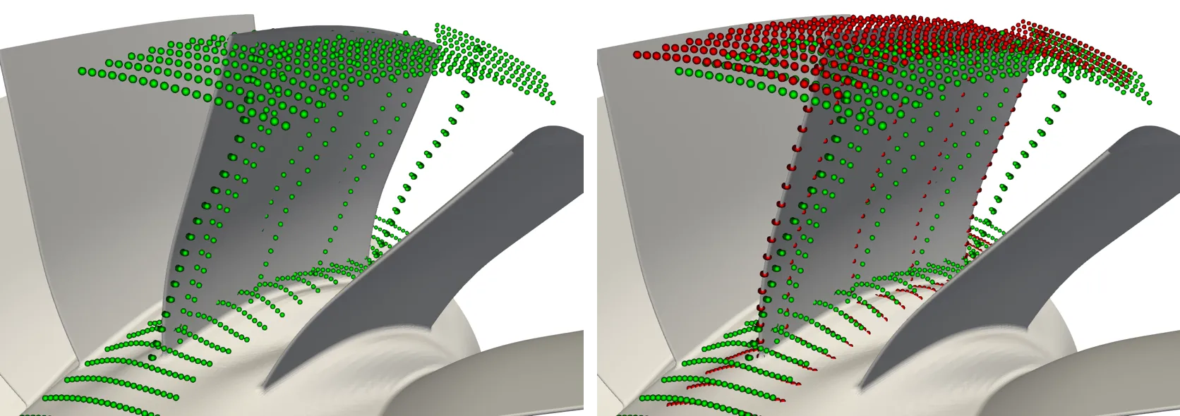 Point cloud representation of the initial and deformed geometries, showing the spatial distribution of data points before and after deformation.