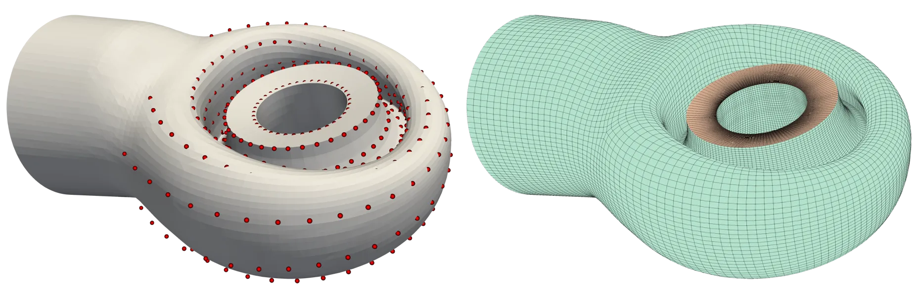 Point cloud around a Exit casing and an automated hexahedral mesh for it.
