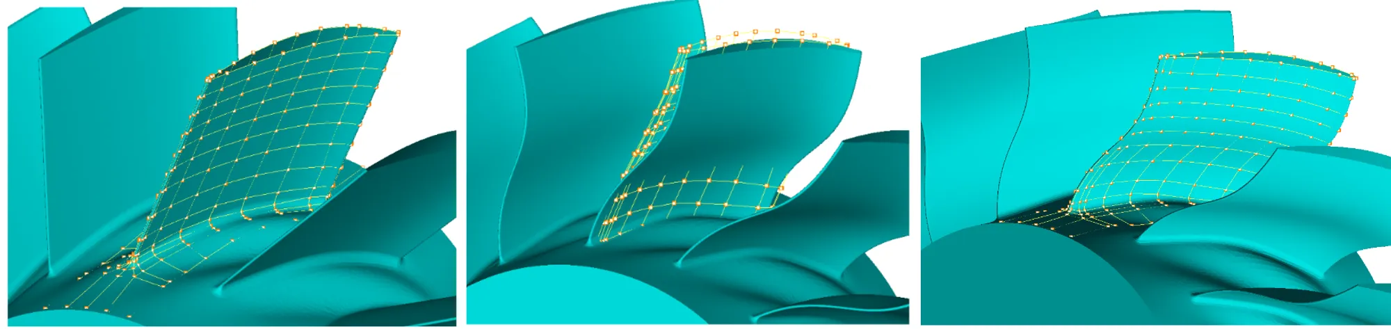 "a. Base topology showing the initial block structure. b. Topology without mapping, displaying the unadjusted block arrangement. c. Topology with mapping, illustrating the adapted block structure after mapping."