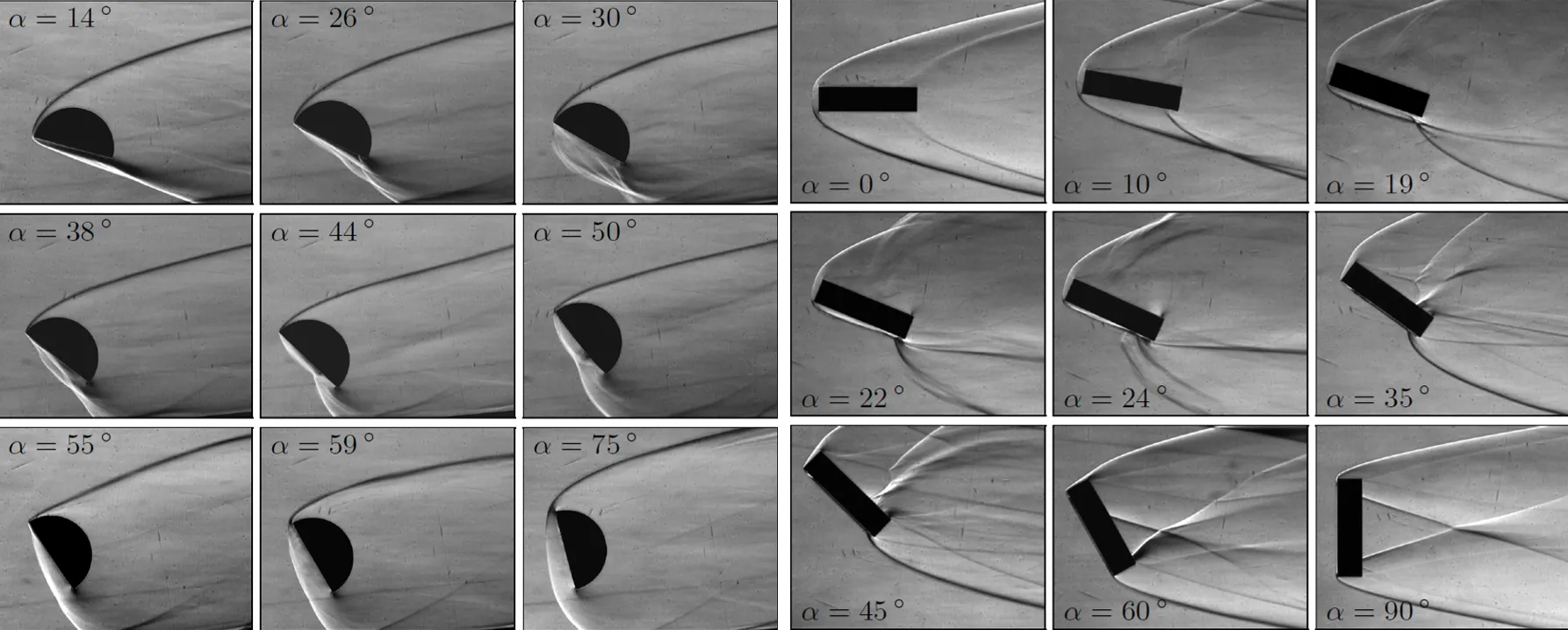 Images showing the flow past hemisphere and annular ring, as observed in a wind hypersonic tunnel testing.
