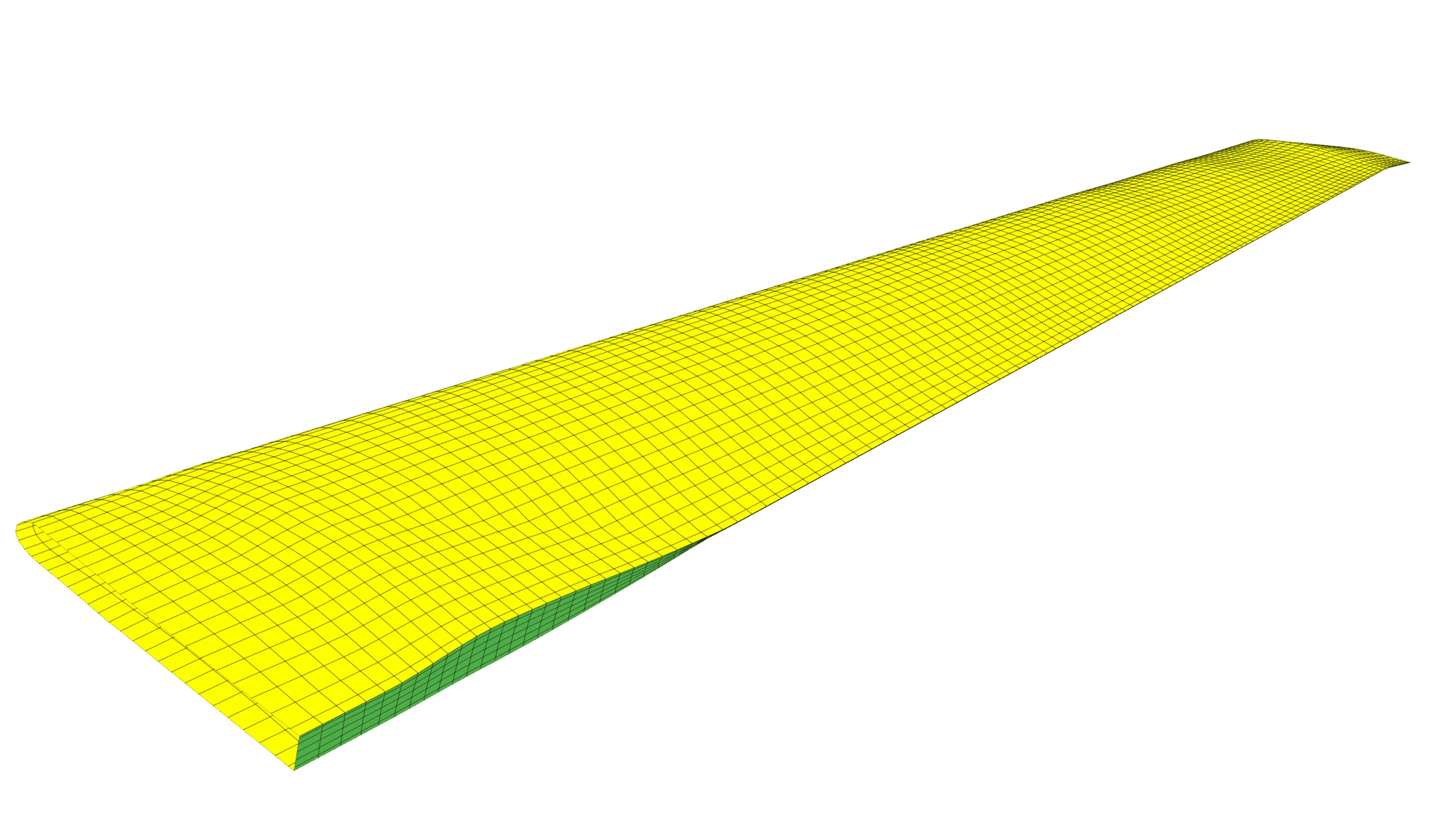 Surface mesh representation of the Robin Helicopter rotor blade, showing the structured grid distribution over the blade geometry for aerodynamic analysis.