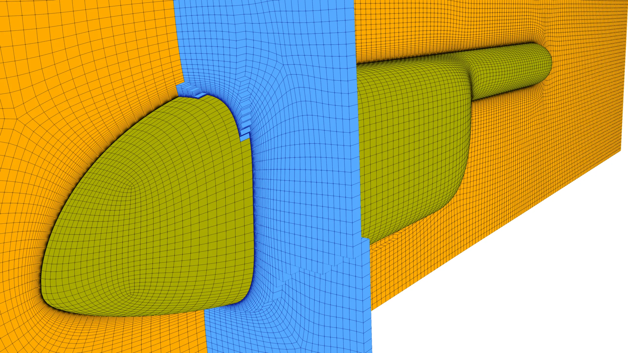 Cross-sectional slice of the 3D computational mesh around the Robin Helicopter fuselage, showing densely packed boundary layer cells near the surface and gradual cell expansion normal to the fuselage geometry.