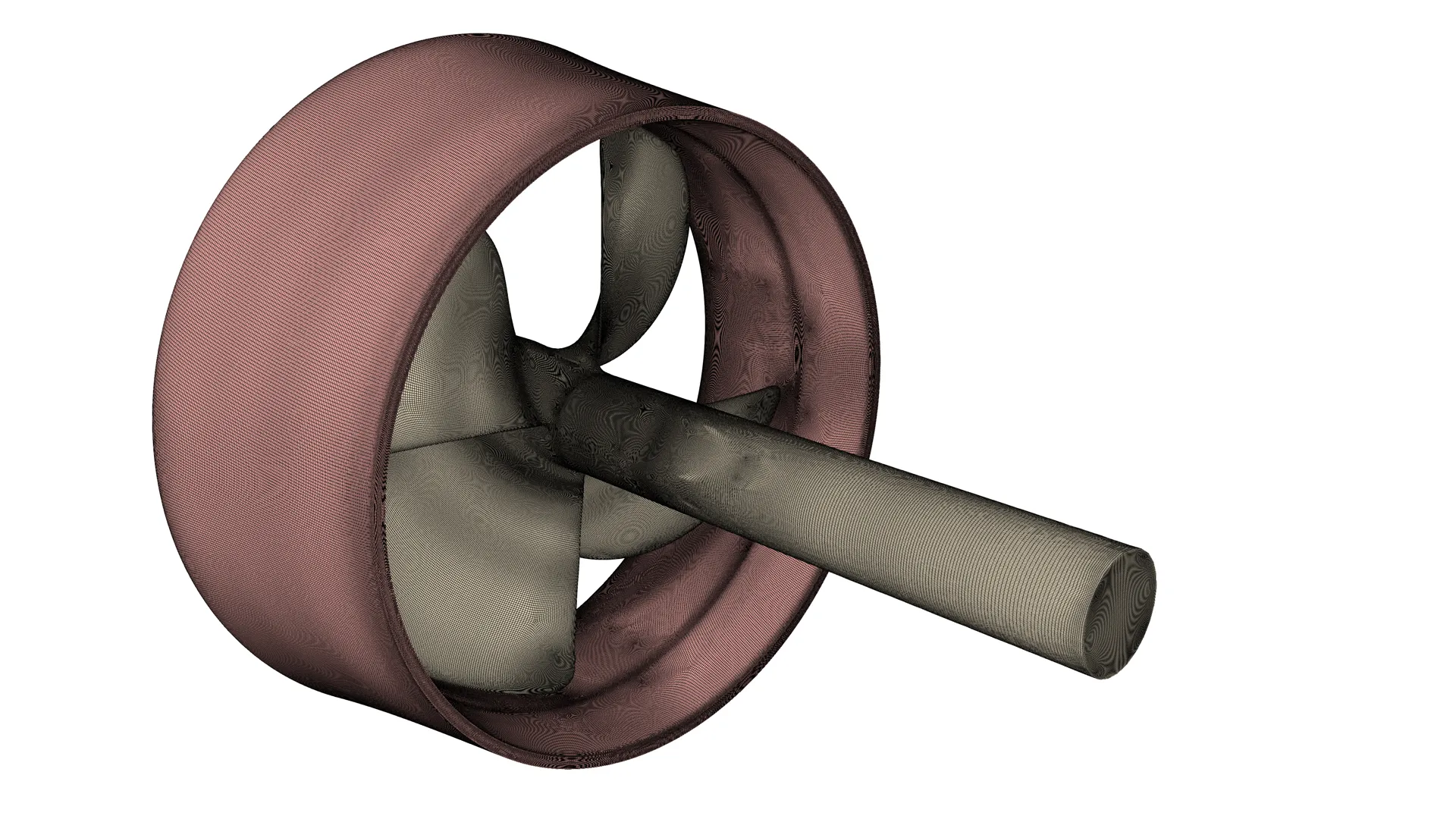 Structured CFD surface mesh of a ducted propeller viewed from the rear, showing duct, blade, and shaft.