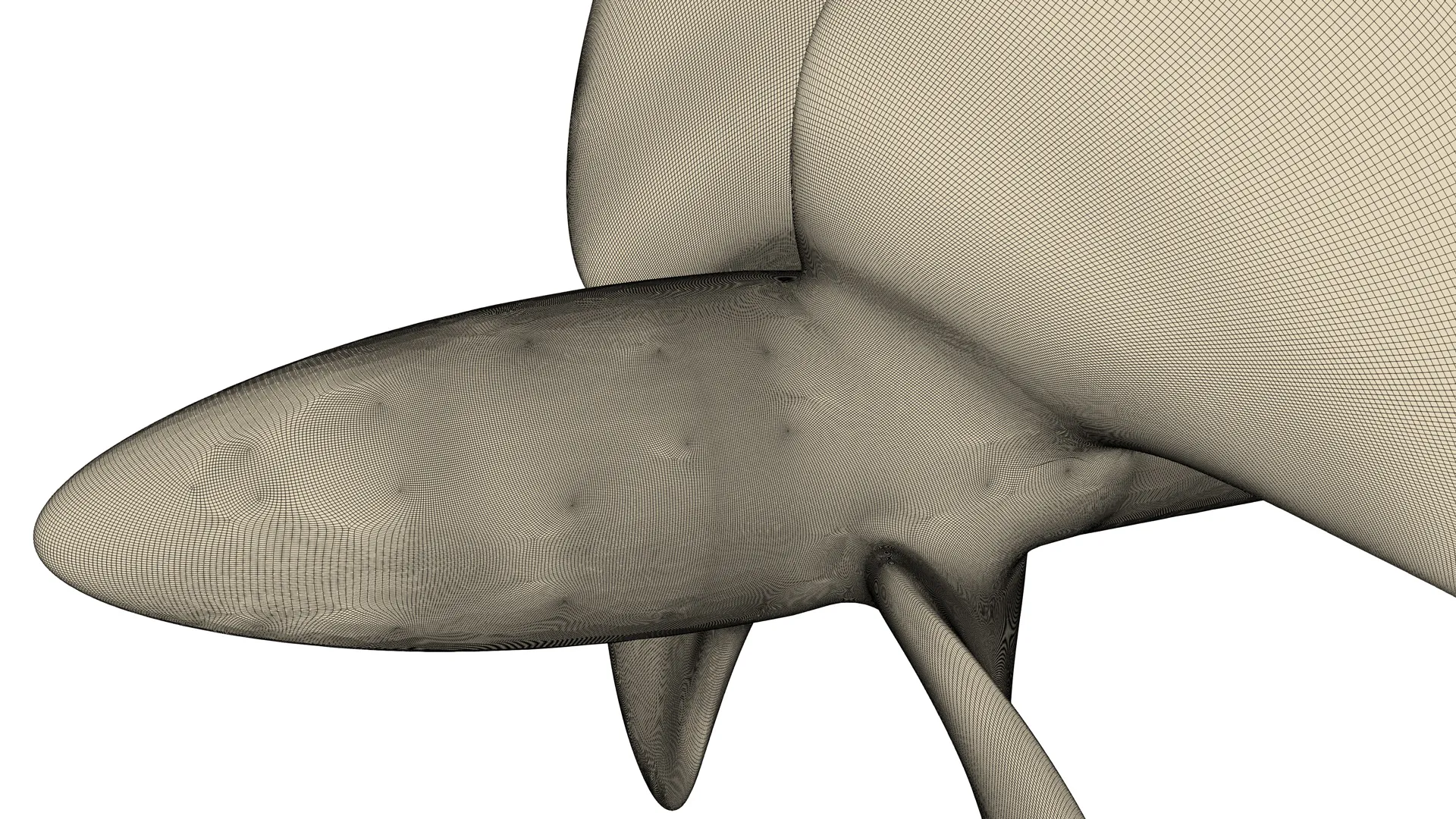 Structured surface mesh on the hub cone, blade root fillet, and blade passage.